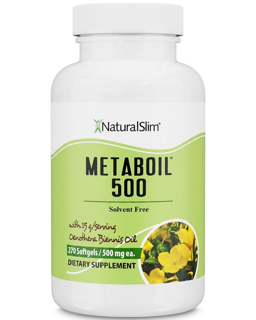 NaturalSlim Metaboil 500 Metabolism, Skin, Hair & Nails Support Evening Primrose Oil with GLA Omega 6, Cold Pressed Oil, Women Supplements 500 mg Softgels Capsules 270 Count