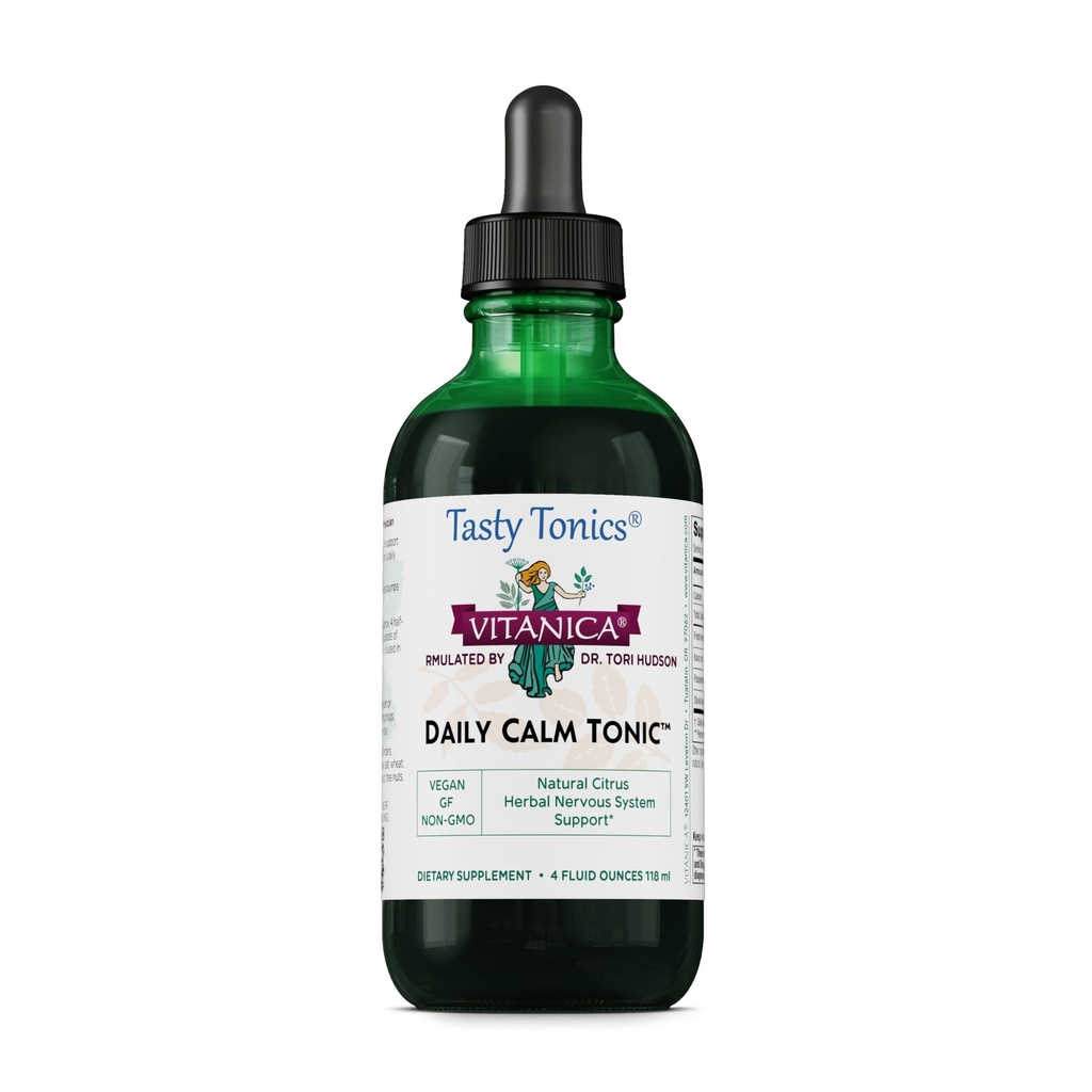 Vitanica Daily Calm Tonic - Nervous System Support Supplement with Lemon Balm & Kava Root - Liquid Formula - Stress Support with Passion Flower - Vegan - Alcohol-Free - Citrus Flavor- 4 fl oz