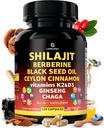 Organic Himalayan Shilajit capsule con olio di semi neri Cinnamon Ginseng Chaga & Taurine & Vitamina A, E, D3, K2 (120 conte) - All-in-1 Acido Fulvico Shilajit per uomini e donne