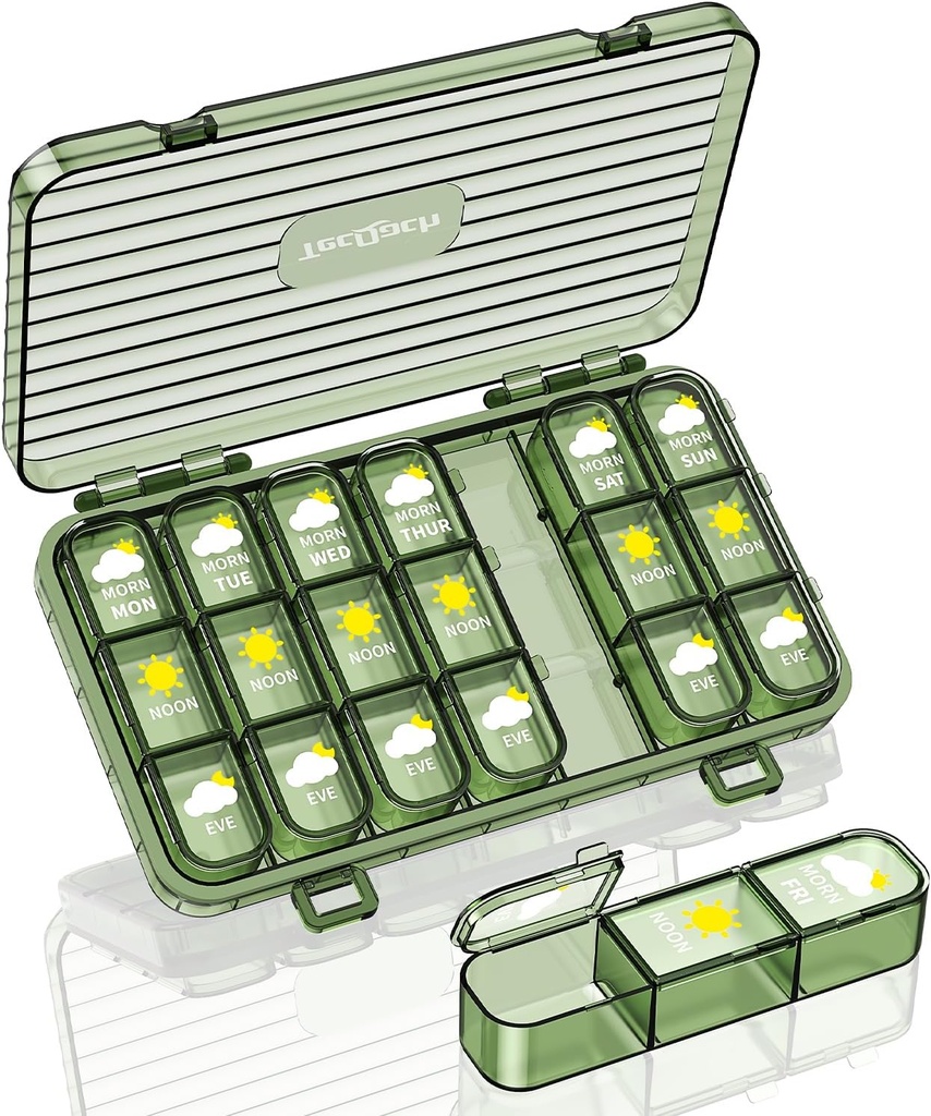 Weekly Pill Organizer, 3 kali sehari, Kotak Pil Hari 7 Besar dengan Kontainer Terpisah, Daily Portable Moisture- Kasus Pil untuk Obat-obatan, Vitamin, Minyak Ikan dan Suplemen
