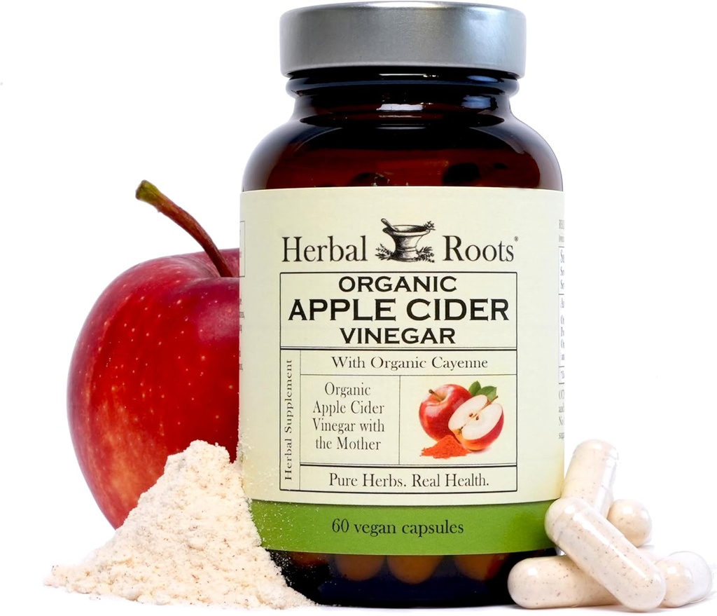 Herbal Roots Organic Apple Cider Vinegar kapsułki z Matką i Organic Cayenne 124; 650 mg 124; 60 Kapsułki wegańskie