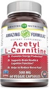 Formula harrigarriak Acetyl L-Carnitine Hcl Veggie dieta osagarria - 500 Mg, Veggie kapsulak (Non GMO, Gluten Free) botila bakoitzeko - Energiaren ekoizpena eta funtzio kognitiboa sustatzen ditu (60 Count)
