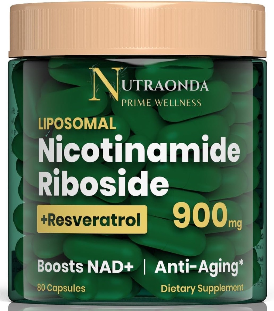 Liposomal Nicotinamida Riboside 900mg Resveratrol & Quercetin – Suplemento NAD Plus para Anti envelhecimento, energia celular e melhorar a saúde - 80 Cápsulas