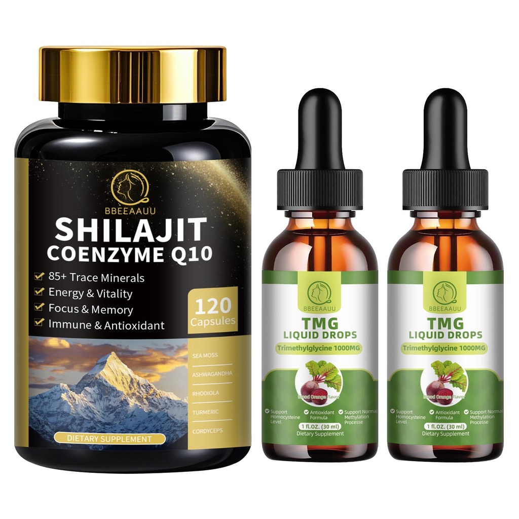 TMG (Trimethylglycine) Supplement Liquid Drops & Shilajit Capsules with Sea Moss