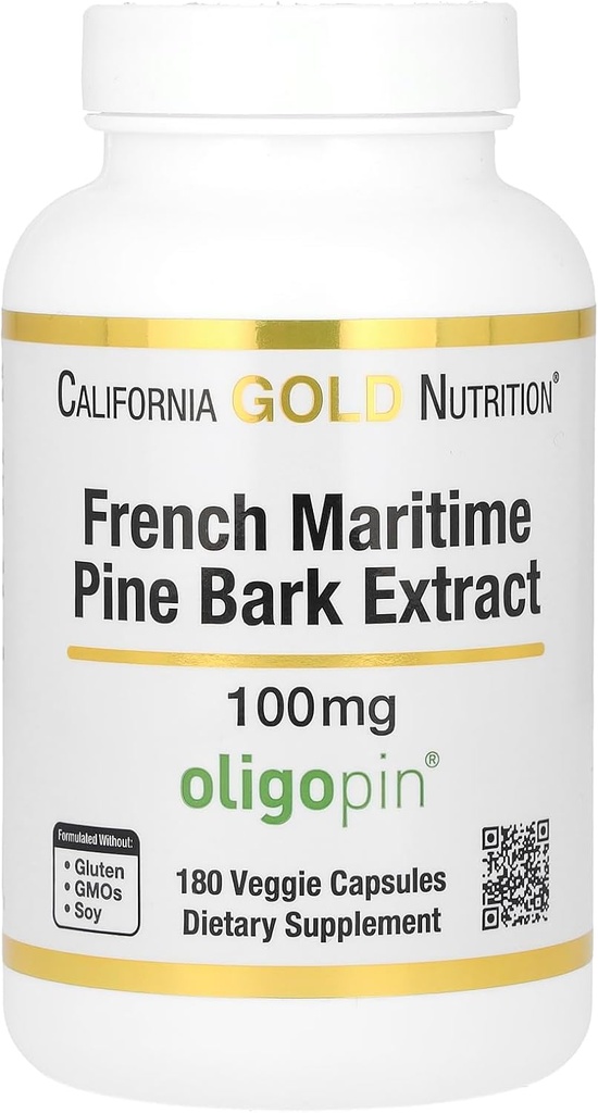 California Gold Nutrition Pine Bark Extract, francuski morski, oligopina, przeciwutleniacz polifenol, 100 mg, 180 kapsułki wegetariańskie