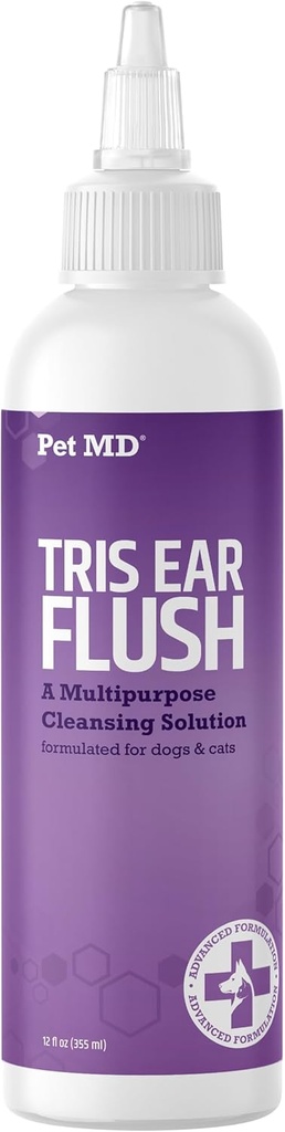 Pet MD Veterinary Tris Flush Cat & Dog Ear Cleaner - və Ketoconazole ilə infeksiya müalicəsi 12 oz