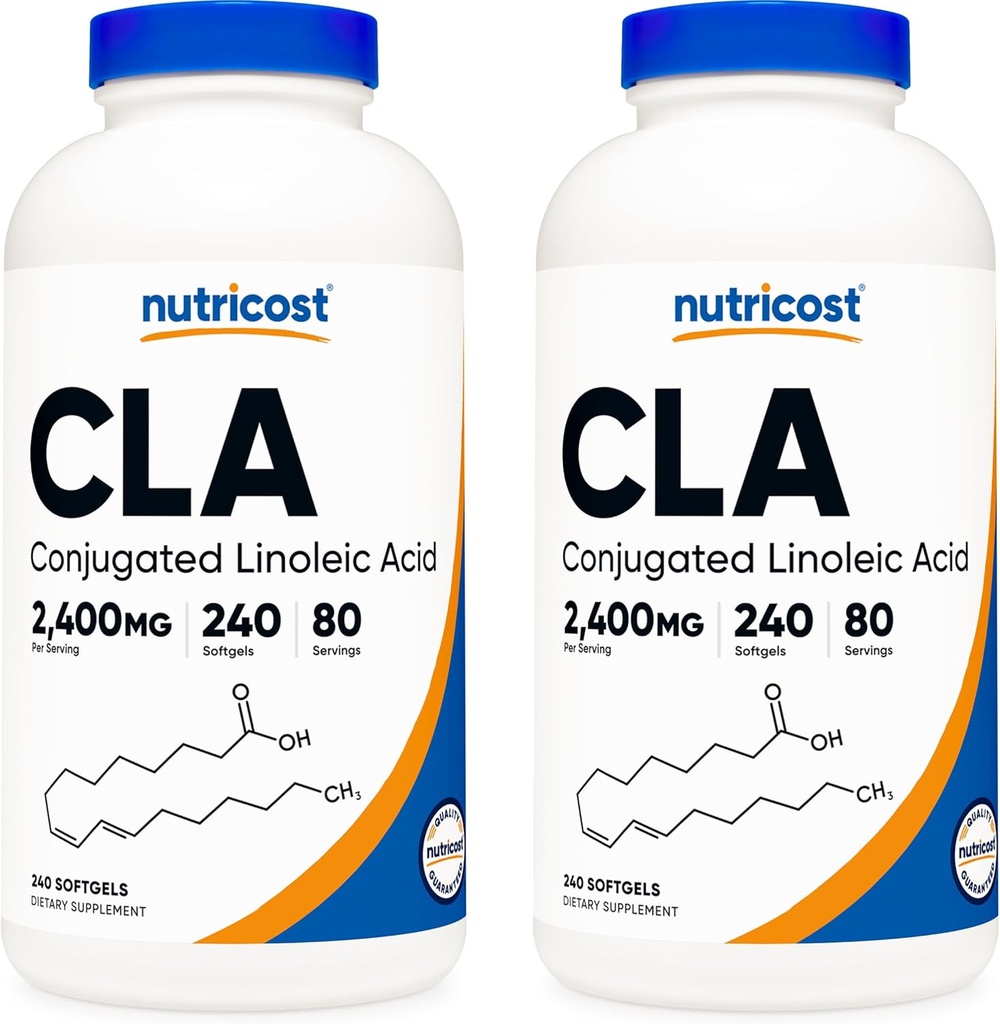 Nutricost CLA (Conjugated Linoleic Acid) 2 400mg, 240 Softgels - Gluten Free, Non-GMO, 800mg Per Softgel (2 flaskor)