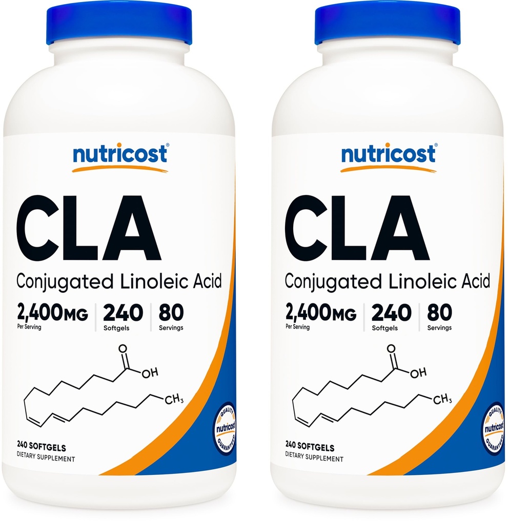 Nutricost CLA (Conjugated Linoleic Acid) 2,400mg, 240 Softgels - Gluten Free, Non-GMO, 800mg Per Softgel (2 Bottles)