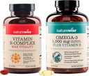NaturezaWise Vitamina B Complexo 360 Softgels & Omega 3 óleo de peixe 180ct para energia, coração, cérebro, imunidade e visão Suporte