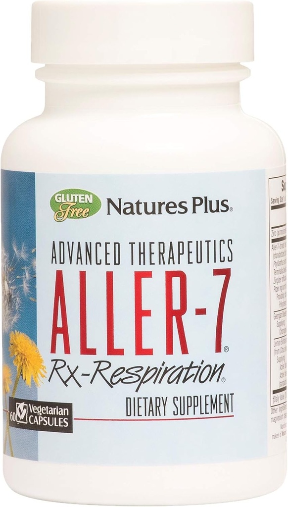 Natures Plus Advanced Therapeutics Aller-7 Rx-Respiration - 60 Vegetarian Capsules - Soportes Respiratory Wellness - Gluten-Free - 30 Servimientos