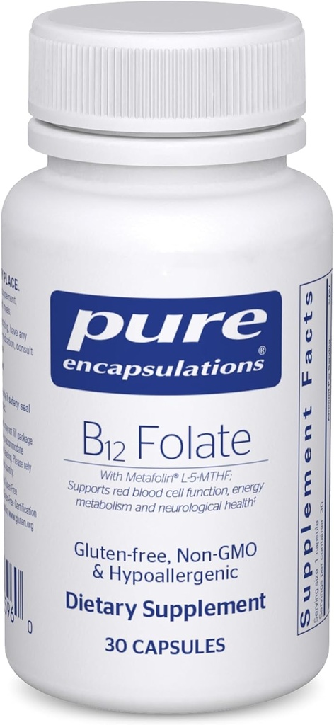 Pure Encapsulations B12 Folate - Nerves, Energy Metabolism & Cognitive Support*를 지원하는 에너지 보충 - 비타민 B Folate와 함께 Metafolin - 30 캡슐
