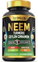 Neem Leaf 补编 - 8in1 公式 - 与Turmeric,锡兰锡桂,Ginger,Tulsi,Ginkgo Biloba,Amla 和 Black Pepper - Immune 健康支持 - 150 Vegan Capsules 组合