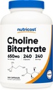 Nutricost Choline Bitartrate 650 mg, 240 Vegetarian Capsules - Non-GMO, Vegetarian Friendly, Gluten Free