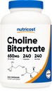 Nutricost Choline Bitartrate 650mg, 240 Vegetarian Capsules - Non-GMO, Vegetarian Friendly, Gluten Free