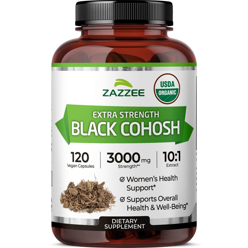 Zazzee USDA Organic Black Cohosh 10:1 Extract, 120 Vegan Capsules | 4 Month Supply, Actaea Racemosa, Women’s Health & Hormonal Balance Support, All-Natural, Non-GMO, Made in the USA