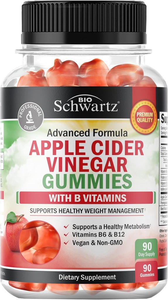 Apple Cider Vinegar Gummies para a perda de peso - ACV Gummies coa nai para mulleres e homes - Energy Boost Bloat Digestive & Immune Support - Vitamina B12 B6 B 9 Folic Acid - Vegan Detox Cleanse -90Ct
