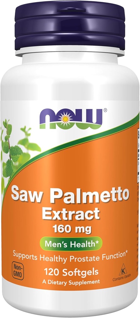 NOW Integratori alimentari, Estratto di palmetto di sega (Serenoa repens) 160 mg, Salute degli uomini*, 120 Softgels