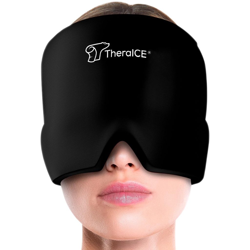 TheraICE Migraine Relief Cap | Soothing Headache Hat Ice Pack Mask | Face Cold Compress Cooling Gel Head Wrap Products for her Sinus Tension Stress Hangover & Puffy Eyes | Great Birthday Gift for Mom