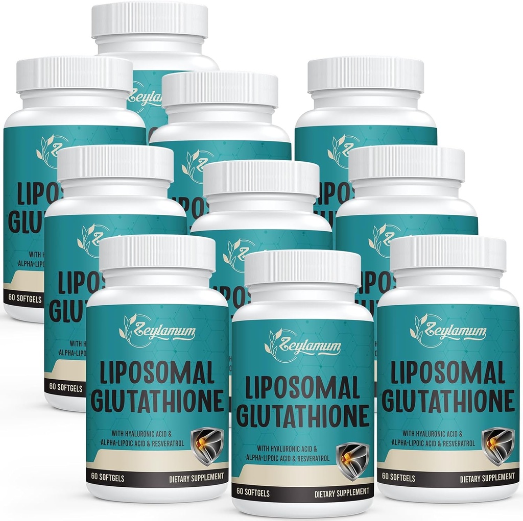 2400 MG Liposomal Glutathione Softgels, Max Absorption, Active Form L-Glutathione מופחת (GSH), עם Hyaluronic Acid, Resveratrol, Master Antioxidants for Detox, Brain, Immune System, 600 Softgels