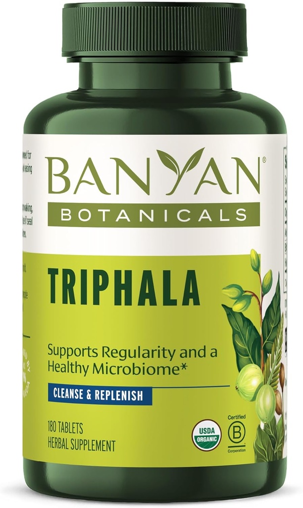 Banyan Botanicals Triphala Tablets - Органическая трифала с Amla, Haritaki & Bibhitaki - для пищеварения, элиминации и здорового микробиома кишечника * - 180 таблеток - веган, не содержащий ГМО