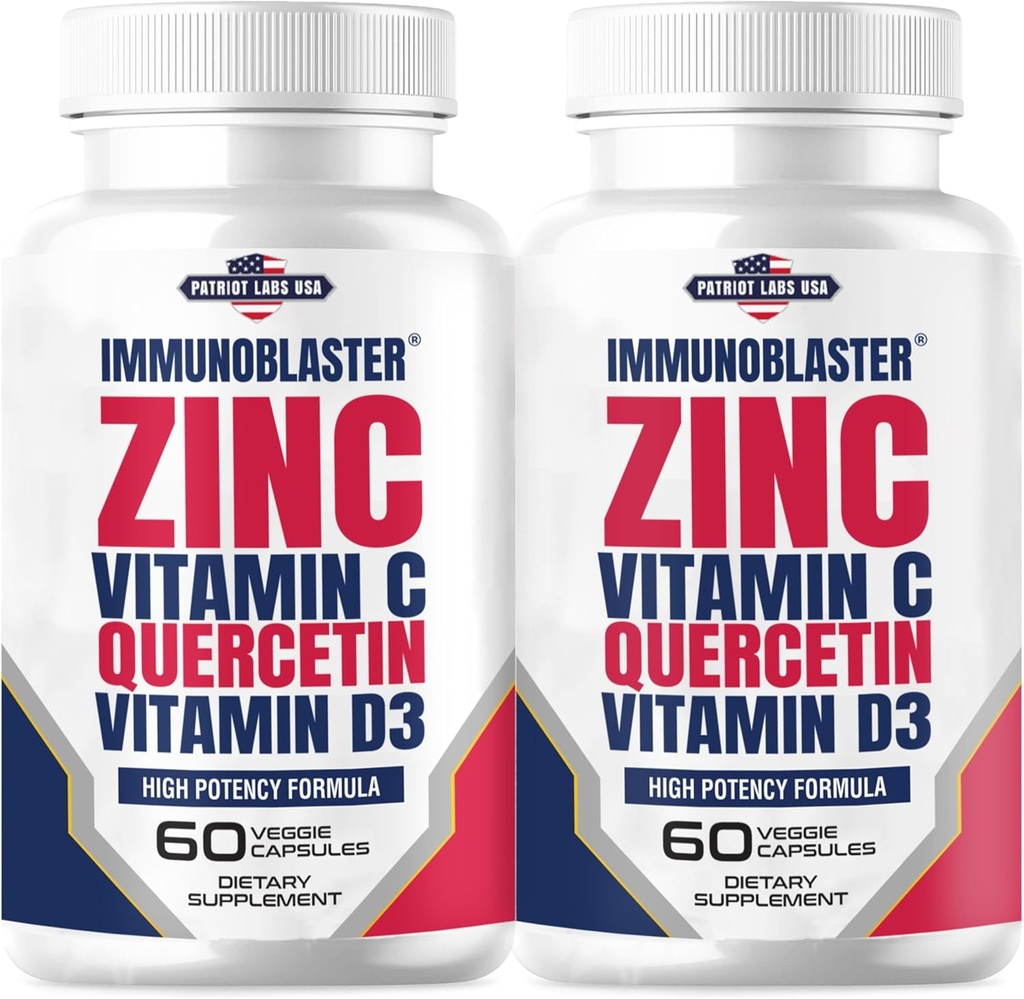 (2 Pack) ImunoBlaster Zinc Quercetin 500mg com vitamina D e C Antioxidante Imune Supplement Quercetin Zinc de alta potência para homens e mulheres - Gluten, Soy, & Dairy Free - 120 Count (Twin Pack)