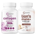 Micro Ingredients Multi Collagen Complex for Women & Lions Mane Supplement 240 Veggie Capsules Bundle 2 Pack | Grass-Fed Collagen Peptides | Superfood Mushroom Antioxidants with L-Ergothioneine