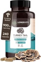 Organic Turkey Tail Mushroom Capsules Supplement (240) | Pure Fruiting Body 10:1 High Strength Extract | 50% Beta-D Glucans | 9,000mg Raw Equivalent Per Serving | Immune, Gut & Microbiome Support