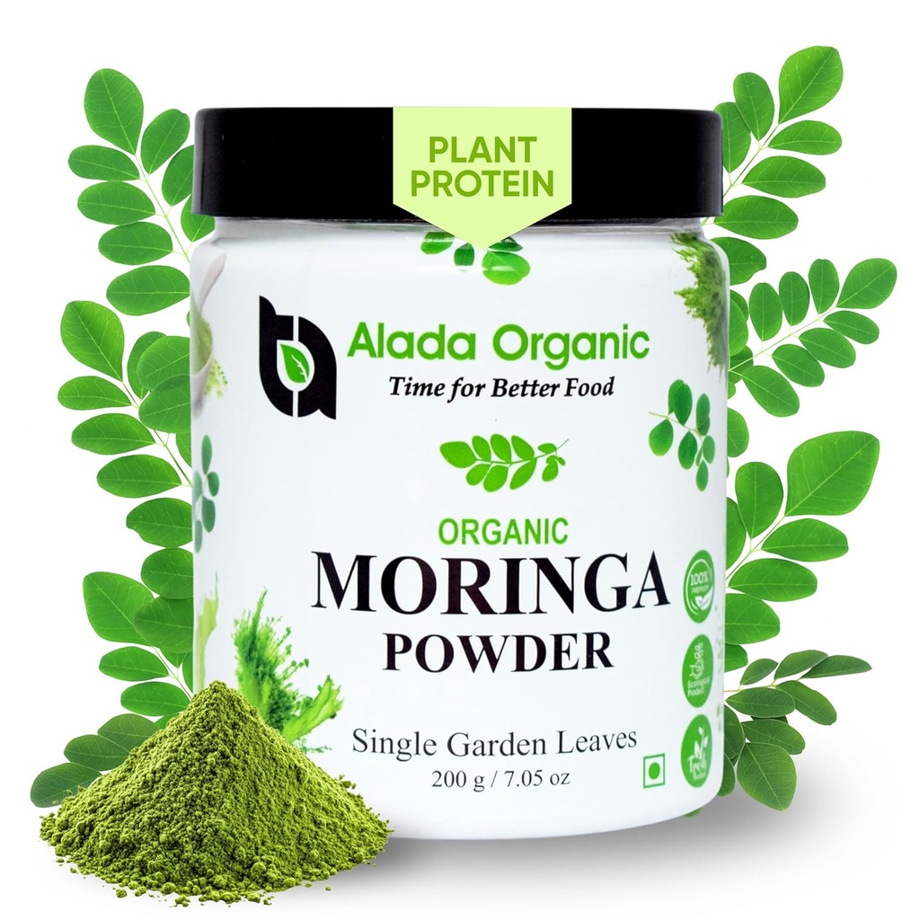 Moringa pó Orgânico certificado Moringa Folha em pó, Moringa Oleifera - Rico em antioxidantes e vitamina imunitária, Superalimentos para o chá Moringa, Moringa bebida, Índia cresceu, Vegan -7,05 OZ