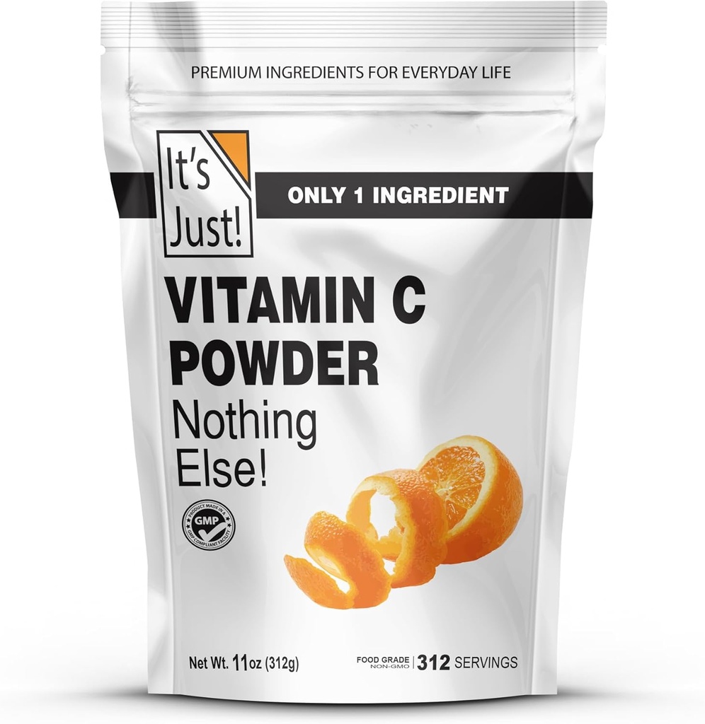 ¡Es justo! - Vitamina C Powder, 100% L-Ascorbic Ácido, Grado de Alimentos, Apoyo Inmunitario, Cosméticos caseros (11oz)