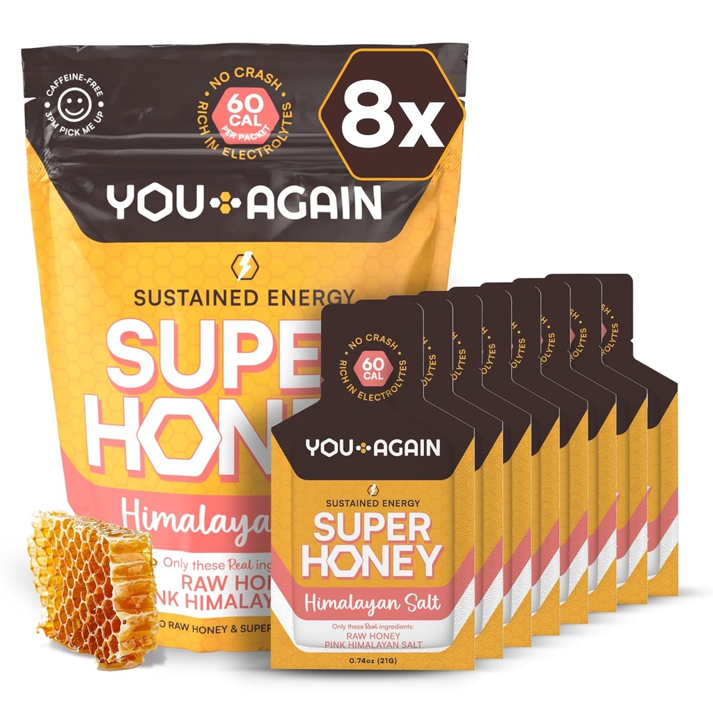 Você novamente Super Honey Clean Energy Gel, mel e sal de Himalaia ; Eletrolisar Replenishment Running Combustível ; Endurance Workouts & Cycling Gel ; Paleo & Carnívoro Snack ; Gluten-Free EUA Made