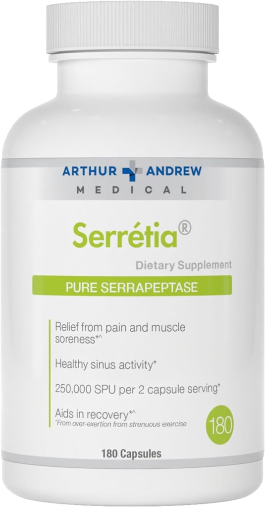 Arthur Andrew Medical, Serretia, Serrapeptaasi Formula lihas- ja sinustuki, 180 kapselia