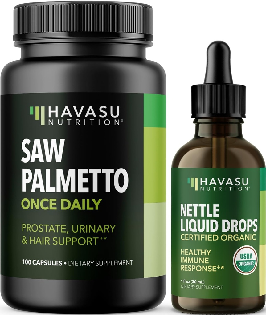 HAVASU NUTRITION Stinging Nettle Leaf Extract flydende dråber (60 Servere) & Saw Palmetto kapsler (100 Servere)