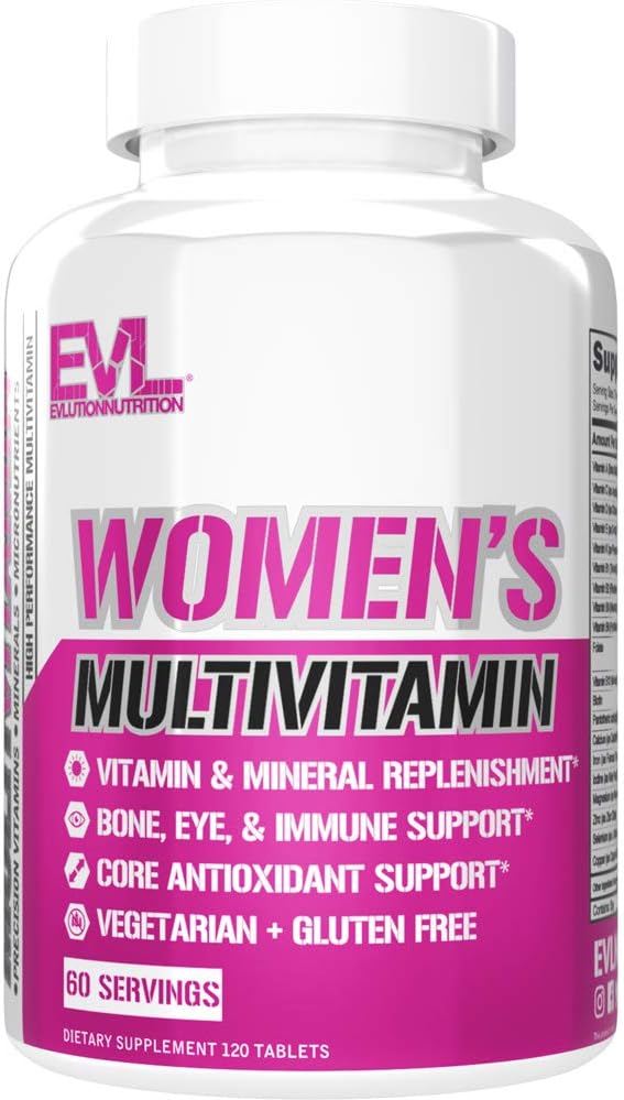 Evlution Nutrition Women 's Multivitamine - Pełna widmo Witaminy i Minerały, Zdrowie immunologiczne, Witamina C & D, Żelazko, Cynk, Przeciwutleniacze i bioflawonoidy, Skóra, Włosy, Kość, Zdrowie oczu, 120 Tabletki, 60 Dni