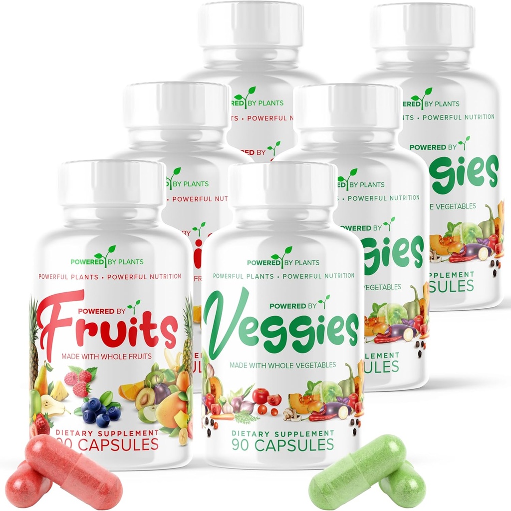 Cápsulas de frutas e vegetais - Natural Superfood embalado com vitaminas e minerais - Suplementos de frutas e vegetais para adultos Pacote de 6, 90 cápsulas cada