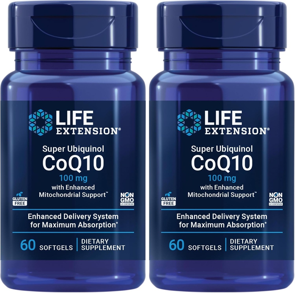 Extensión de vida Super Ubiquinol CoQ10 con apoio mitocondrial mellorado, ubiquinol CoQ10, shilajit, potente soporte de saúde cardíaca e produción de enerxía celular, ultraabsorbable, sen glute, 60 softgel