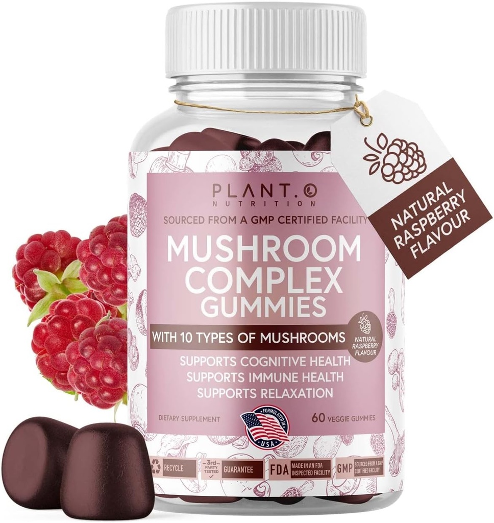 Gummies Mushroom Premium Supplement [10 Extrato Complexo de Cogumelos] Delicious & Fast Actioning Lion’s Mane, Reishi, Shiitake Nootropic Brain Support, Imune Support, Mood & Relaxation, 60 Mastigações