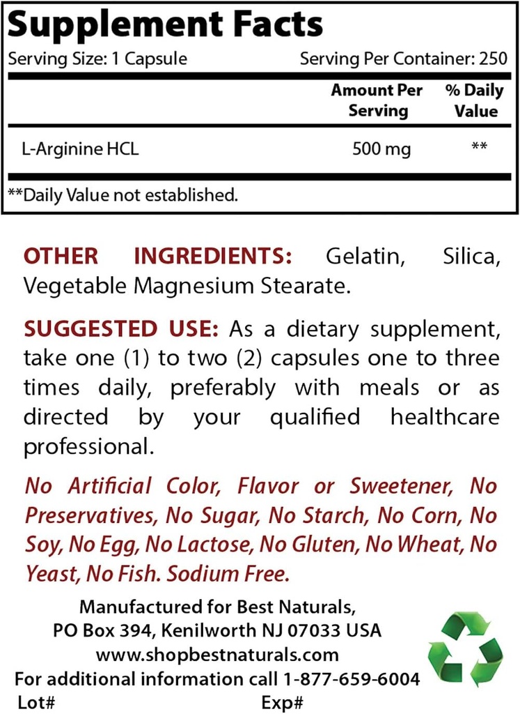 Labākā dabas L-arginīns 500mg & L-citrulīns 1500mg