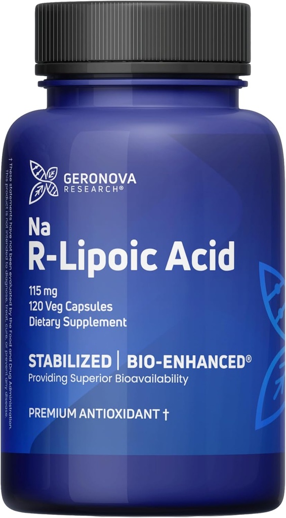 Geronova Research Bio-Enhanced R-Lipoic Acid, 115 mg kapsulak - 4 Hileko Hornikuntza - R Alfa Lipoic Acid gehigarria, Hobetutako Absorptionarekin - 120 konde