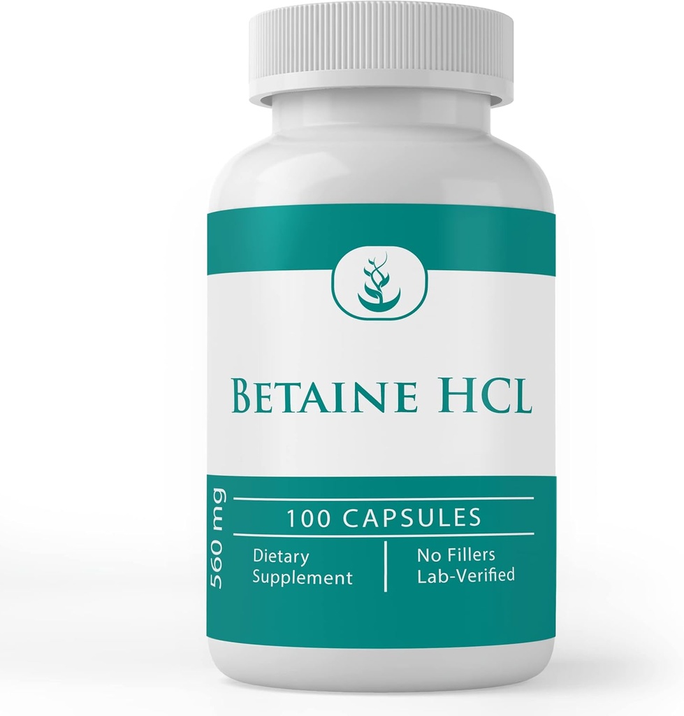 Чистые оригинальные ингредиенты Betaine HCL (100 капсул) Всегда чистые, без добавок или наполнителей
