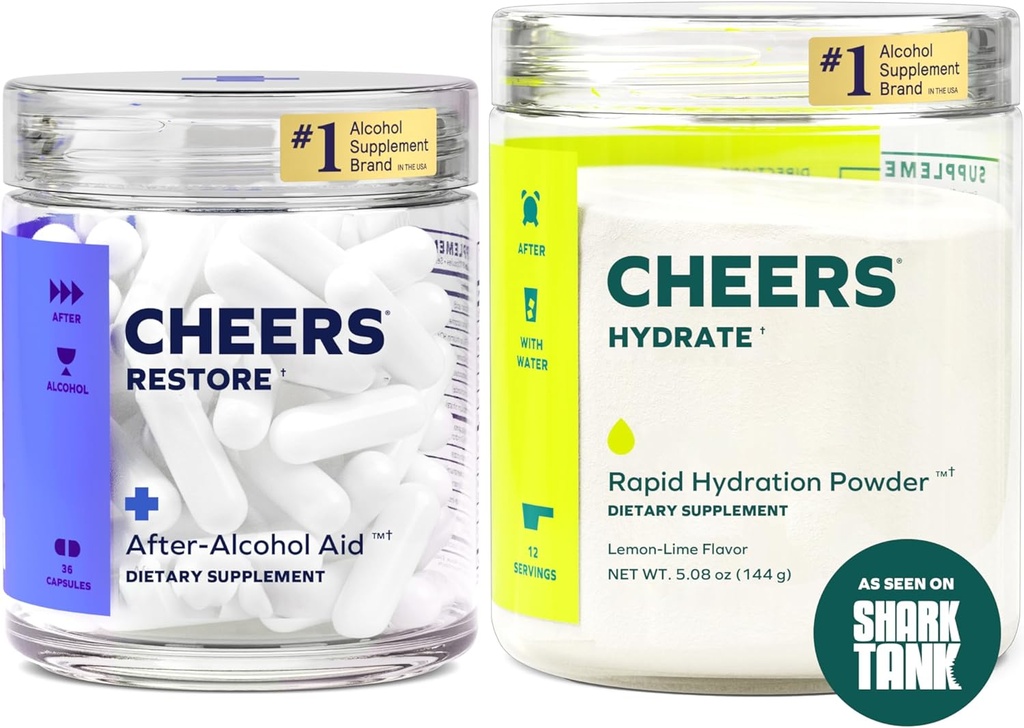 Cheers Classic Combo Restore + Hydrate 124; Rehydrated & Feel Better After Drinking Equipment 124; DHM, L- Cysteine, B- Vitamin, Electrolytes Equipment 124; 12 Dawki Każdy Equipment 124; Liver Support Equipment 124; Electrolyte Supplements