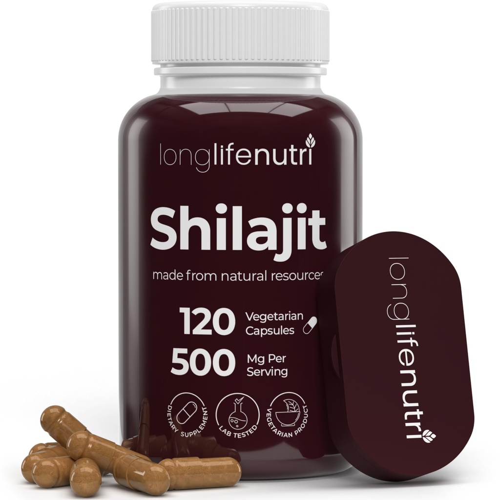 Shilajit Pure Himalayan Extract 500mg with 15% Fulvic Acid 500mg - 120 Vegetarian Capsules, 4 Month Supply, Organic Supplement for Vitality & Mental Clarity, Made in USA, Gluten Free, Non-GMO