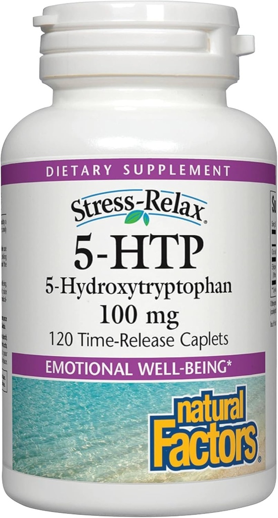 גורמים טבעיים, Stress-Relax 5HTP 100 מ"ג, תוספי תרופות-Grade, תומכים שינה & רגשית Well-Being, 120 Count (pack of 1)