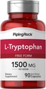 Piping rock L-Tryptophan 1500 mg - 90 kapsulas - brīvā forma - ne-GMO, bez lipekļa piedevas