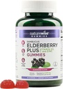 NatureWise Sambucus Elderberry Gummies - Supliment de sprijin imun pentru copii Vârsta 4+ & Adulți cu vitamina C, D3, Zinc - Elderberberries echivalent cu 3520mg - Vegan, Non-GMO - 60 Conte[30-Day Supply]