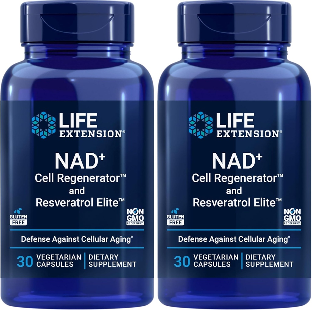 Extensión de vida NAD+ Regenerador celular e Elite Resveratrol, NIAGEN nicotinamide riboside, Trans-resveratrol, quercetina, Fisetina, para a lonxevidade, enerxía e estrés oxidativo, 30 cápsulas vexetarianas.