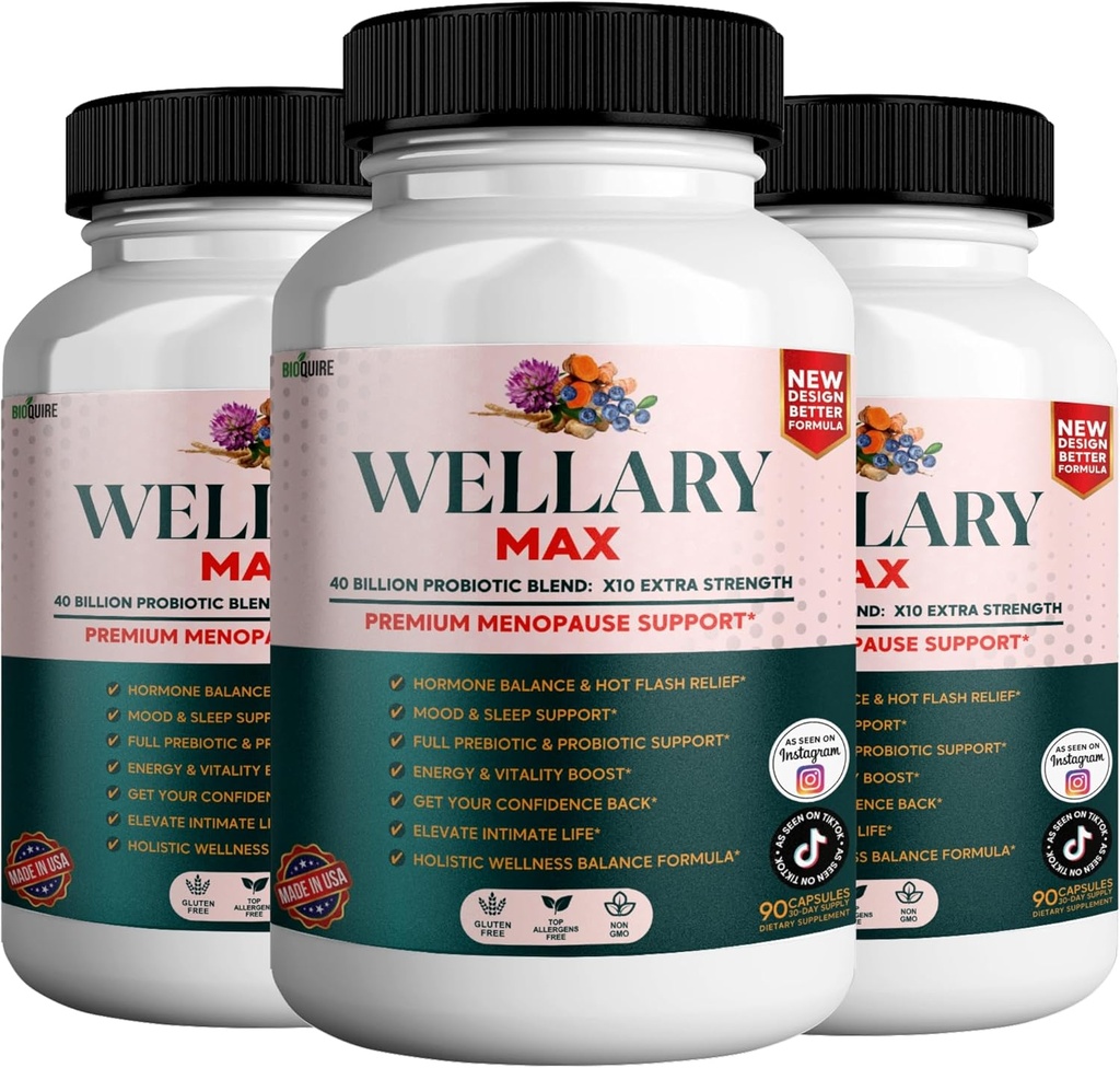 Wellary Max Menopauza Support Supplement, 40 Miliardy CFU Probiotická směs, 90 Kapsle (3)