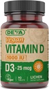DEVA Vegan Vitamina D3 Suplemento - Una vez por día Tablet con 1000 UI - Cholecalciferol - Lichen Plant Derived - 90 pequeñas tablas