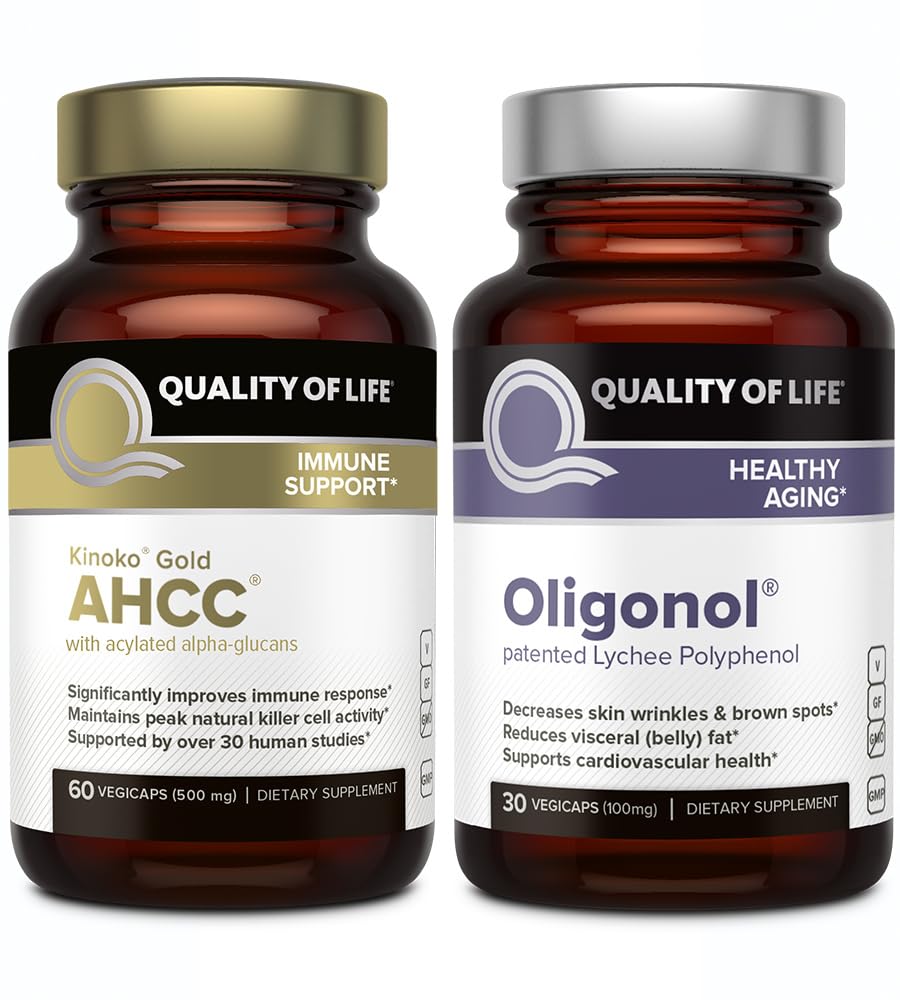Quality of Life Features Kinoko Gold AHCC and Oligonol Lychee Extract - Immune Support Healthy Aging Bundle