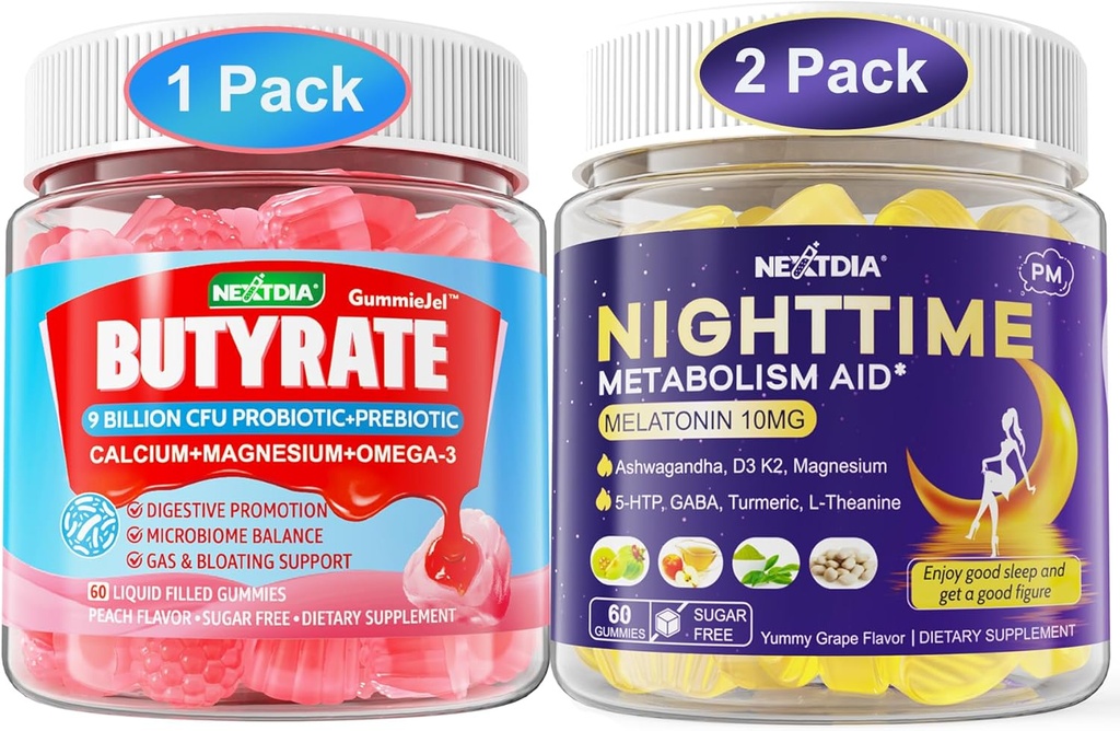 Bundle: Butyrate Gummies з пробіотики + пребіотики + Postbiotic & Melatonin 10mg 20mg Нічний час Metabolism Sleep Gummies
