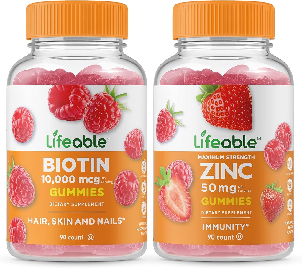 Lebensfähiges Biotin + Zink 50mg, Gummies Bundle - Große Verkostung, Vitaminergänzung, Glutenfrei, GMO frei, Kaubar